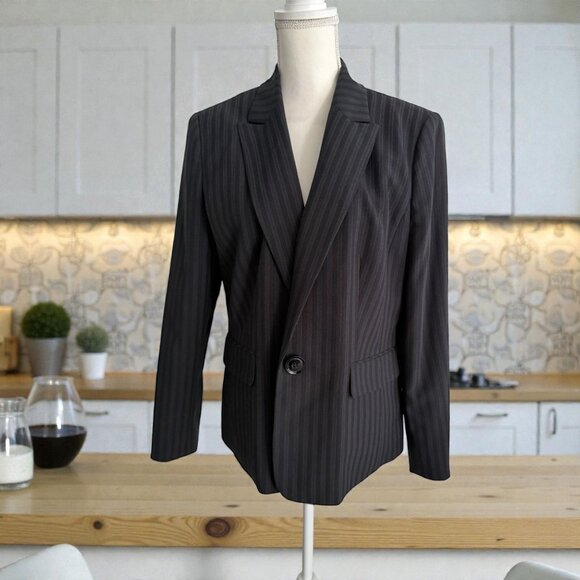 LE SUIT Black Gray Pinstriped Blazer Jacket Size US 14 - Picture 2 of 11